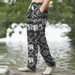 Buddha Stones Cotton Elephant Mandala Pattern Men's Tapered Pants With Pockets