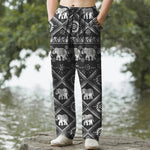Buddha Stones Cotton Elephant Mandala Pattern Men's Tapered Pants With Pockets