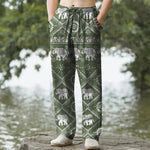 Buddha Stones Cotton Elephant Mandala Pattern Men's Tapered Pants With Pockets