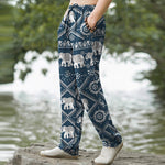 Buddha Stones Cotton Elephant Mandala Pattern Men's Tapered Pants With Pockets
