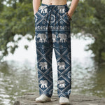 Buddha Stones Cotton Elephant Mandala Pattern Men's Tapered Pants With Pockets