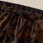 Buddha Stones Pure Cotton Black Botanical Leaf Pattern Women's Elastic Waist Pants With Pockets