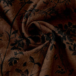 Buddha Stones Pure Cotton Black Botanical Leaf Pattern Women's Elastic Waist Pants With Pockets