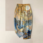 Buddha Stones Pure Cotton Fairy Golden Moon Cloud Landscape Pattern Women's Elastic Waist Pants With Pockets