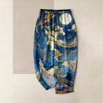 Buddha Stones Pure Cotton Fairy Golden Moon Cloud Landscape Pattern Women's Elastic Waist Pants With Pockets