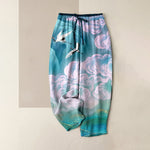 Buddha Stones Pure Cotton Flying Crane Cloud Gradient Pattern Women's Elastic Waist Pants With Pockets