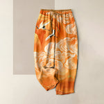 Buddha Stones Pure Cotton Flying Crane Cloud Gradient Pattern Women's Elastic Waist Pants With Pockets