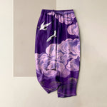 Buddha Stones Pure Cotton Flying Crane Cloud Gradient Pattern Women's Elastic Waist Pants With Pockets