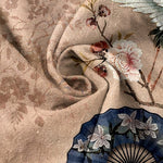 Buddha Stones Pure Cotton Oriental Crane Fan Pattern Women's Elastic Waist Pants With Pockets