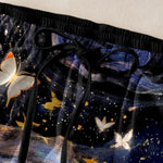 Buddha Stones Cotton Starry Butterfly Ribbon Pattern Women's Elastic Waist Pants With Pockets