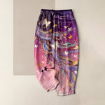 Buddha Stones Cotton Starry Butterfly Ribbon Pattern Women's Elastic Waist Pants With Pockets