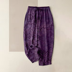 Buddha Stones Cotton Velvet Vine Scroll Pattern Women's Elastic Waist Pants With Pockets
