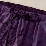 Buddha Stones Cotton Velvet Vine Scroll Pattern Women's Elastic Waist Pants With Pockets