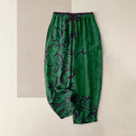 Buddha Stones Cotton Velvet Vine Scroll Pattern Women's Elastic Waist Pants With Pockets