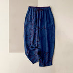 Buddha Stones Cotton Velvet Vine Scroll Pattern Women's Elastic Waist Pants With Pockets