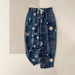 Buddha Stones Pure Cotton Celestial Sun Moon Stars Pattern Women's Elastic Waist Pants With Pockets