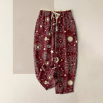 Buddha Stones Pure Cotton Celestial Sun Moon Stars Pattern Women's Elastic Waist Pants With Pockets