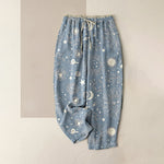 Buddha Stones Pure Cotton Celestial Sun Moon Stars Pattern Women's Elastic Waist Pants With Pockets