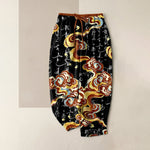 Buddha Stones Pure Cotton Oriental Cloud Calligraphy Pattern Women's Elastic Waist Pants With Pockets