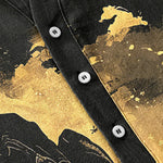 Buddha Stones Cotton Golden Moon Landscape Pattern Men's Short Sleeve Half Button Shirt