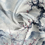 Buddha Stones Cotton Ink Wash Mountain Plum Pattern Half Button Men's Short Sleeve  Shirt