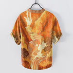 Buddha Stones Cotton Oriental Ink Landscape Pattern Men's Short Sleeve Half Button Shirt