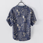 Buddha Stones Cotton Bamboo Floral Patchwork Pattern Men's Short Sleeve Half Button Shirt