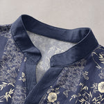 Buddha Stones Cotton Bamboo Floral Patchwork Pattern Men's Short Sleeve Half Button Shirt