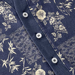 Buddha Stones Cotton Bamboo Floral Patchwork Pattern Men's Short Sleeve Half Button Shirt