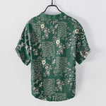 Buddha Stones Cotton Bamboo Floral Patchwork Pattern Men's Short Sleeve Half Button Shirt