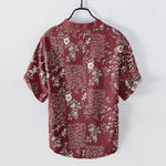 Buddha Stones Cotton Bamboo Floral Patchwork Pattern Men's Short Sleeve Half Button Shirt