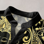 Buddha Stones Cotton Golden Buddha Icon Pattern Men's Short Sleeve Half Button Shirt
