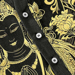 Buddha Stones Cotton Golden Buddha Icon Pattern Men's Short Sleeve Half Button Shirt