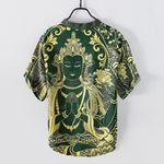 Buddha Stones Cotton Golden Buddha Icon Pattern Men's Short Sleeve Half Button Shirt