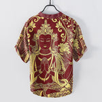 Buddha Stones Cotton Golden Buddha Icon Pattern Men's Short Sleeve Half Button Shirt