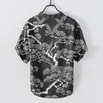 Buddha Stones Cotton White Pine Needle Botanical Pattern Men's Short Sleeve Half Button Shirt