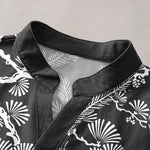 Buddha Stones Cotton White Pine Needle Botanical Pattern Men's Short Sleeve Half Button Shirt