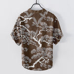 Buddha Stones Cotton White Pine Needle Botanical Pattern Men's Short Sleeve Half Button Shirt
