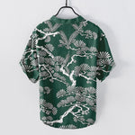 Buddha Stones Cotton White Pine Needle Botanical Pattern Men's Short Sleeve Half Button Shirt