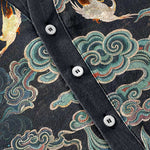 Buddha Stones Cotton Koi Fish Lotus Pattern Men's Short Sleeve Half Button Shirt