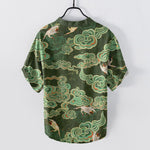 Buddha Stones Cotton Koi Fish Lotus Pattern Men's Short Sleeve Half Button Shirt