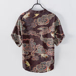 Buddha Stones Cotton Koi Fish Lotus Pattern Men's Short Sleeve Half Button Shirt