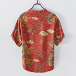 Buddha Stones Cotton Golden Dragon Cloud Pattern Men's Short Sleeve Half Button Shirt