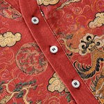 Buddha Stones Cotton Golden Dragon Cloud Pattern Men's Short Sleeve Half Button Shirt