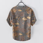 Buddha Stones Cotton Golden Dragon Cloud Pattern Men's Short Sleeve Half Button Shirt