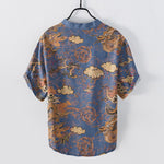 Buddha Stones Cotton Golden Dragon Cloud Pattern Men's Short Sleeve Half Button Shirt