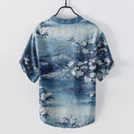 Buddha Stones Cotton Watercolor Floral Landscape Pattern Men's Short Sleeve Half Button Shirt