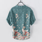 Buddha Stones Cotton Lotus Pattern Men's Short Sleeve Half Button Shirt