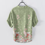 Buddha Stones Cotton Lotus Pattern Men's Short Sleeve Half Button Shirt