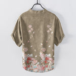 Buddha Stones Cotton Lotus Pattern Men's Short Sleeve Half Button Shirt